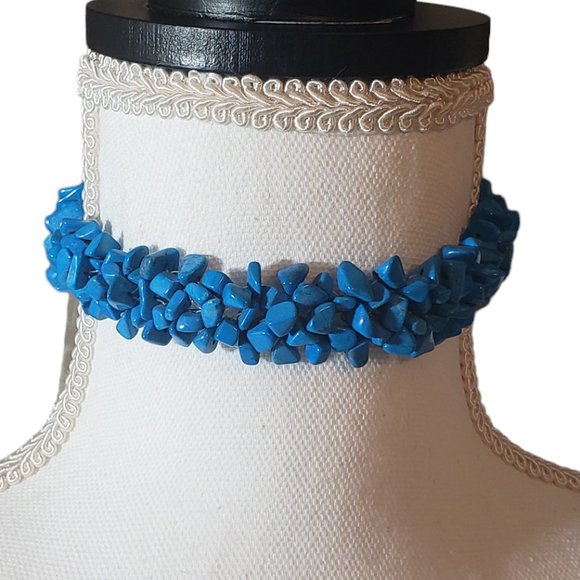 Necklace Chocker Turquoise Blue Stone - Picture 1 of 4